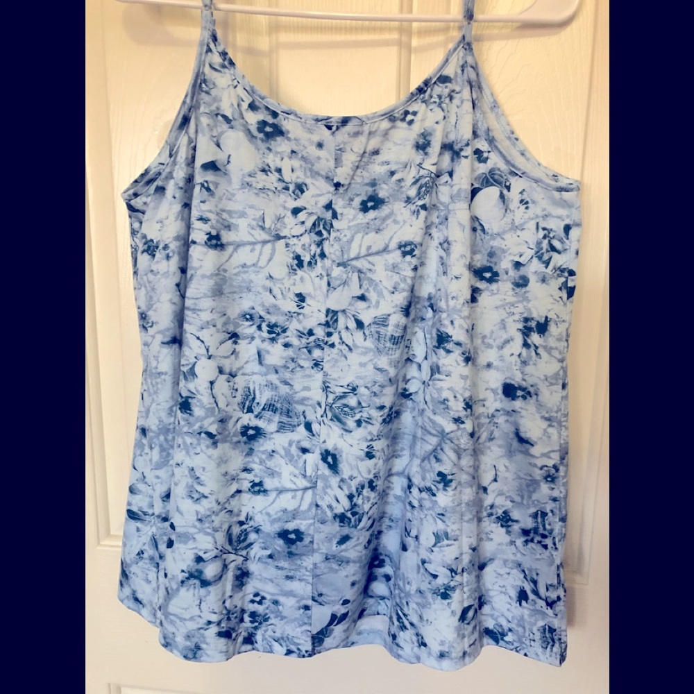 EUC: Women’s Size-1X- SHEILAY Tank Dress Top, Blue/Powder Blue Floral Design